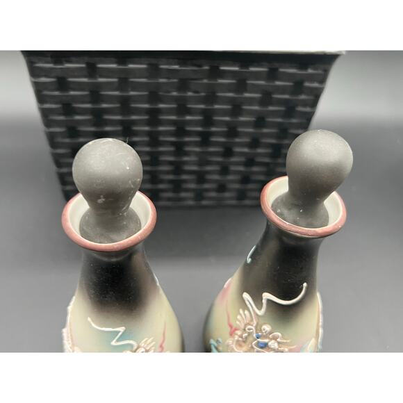 Gorgeous Japanese Moriage Dragon Ware Dueling Dragons Oil & Vinegar Bottles 6” - Picture 5 of 10